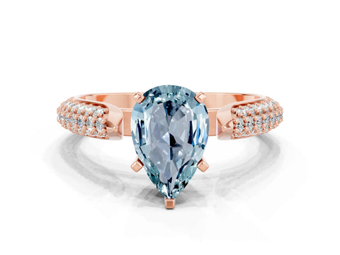 Rose gold Pear Cut Diamond Solitaire Engagement Ring with Pavé Band and Four-Prong Setting