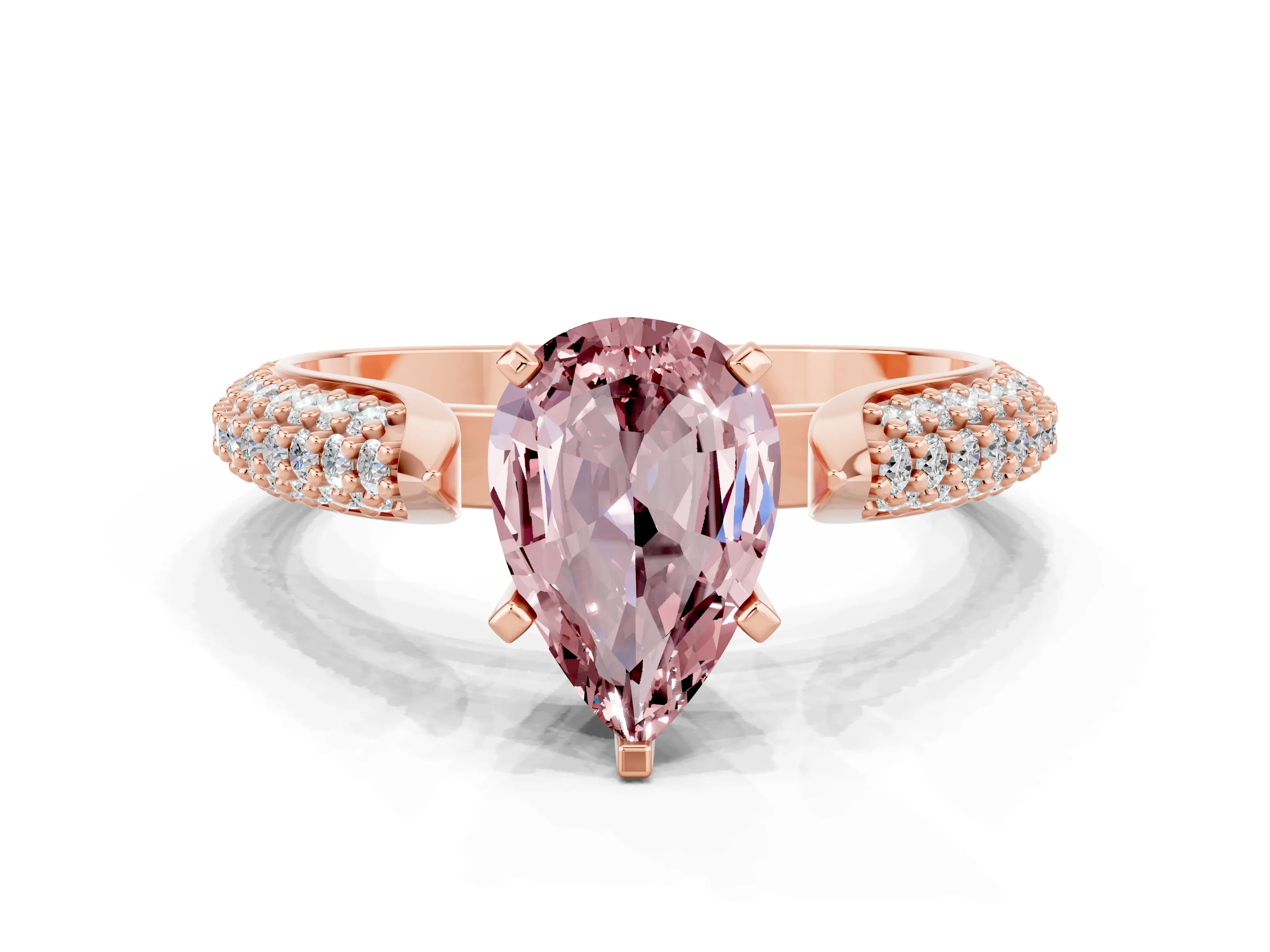 Rose gold Pear Cut Diamond Solitaire Engagement Ring with Pavé Band and Four-Prong Setting
