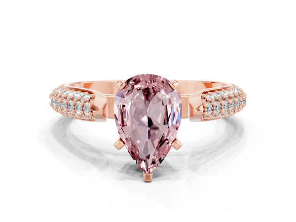 Rose gold Pear Cut Diamond Solitaire Engagement Ring with Pavé Band and Four-Prong Setting
