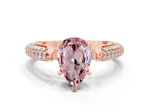 Rose gold Pear Cut Diamond Solitaire Engagement Ring with Pavé Band and Four-Prong Setting