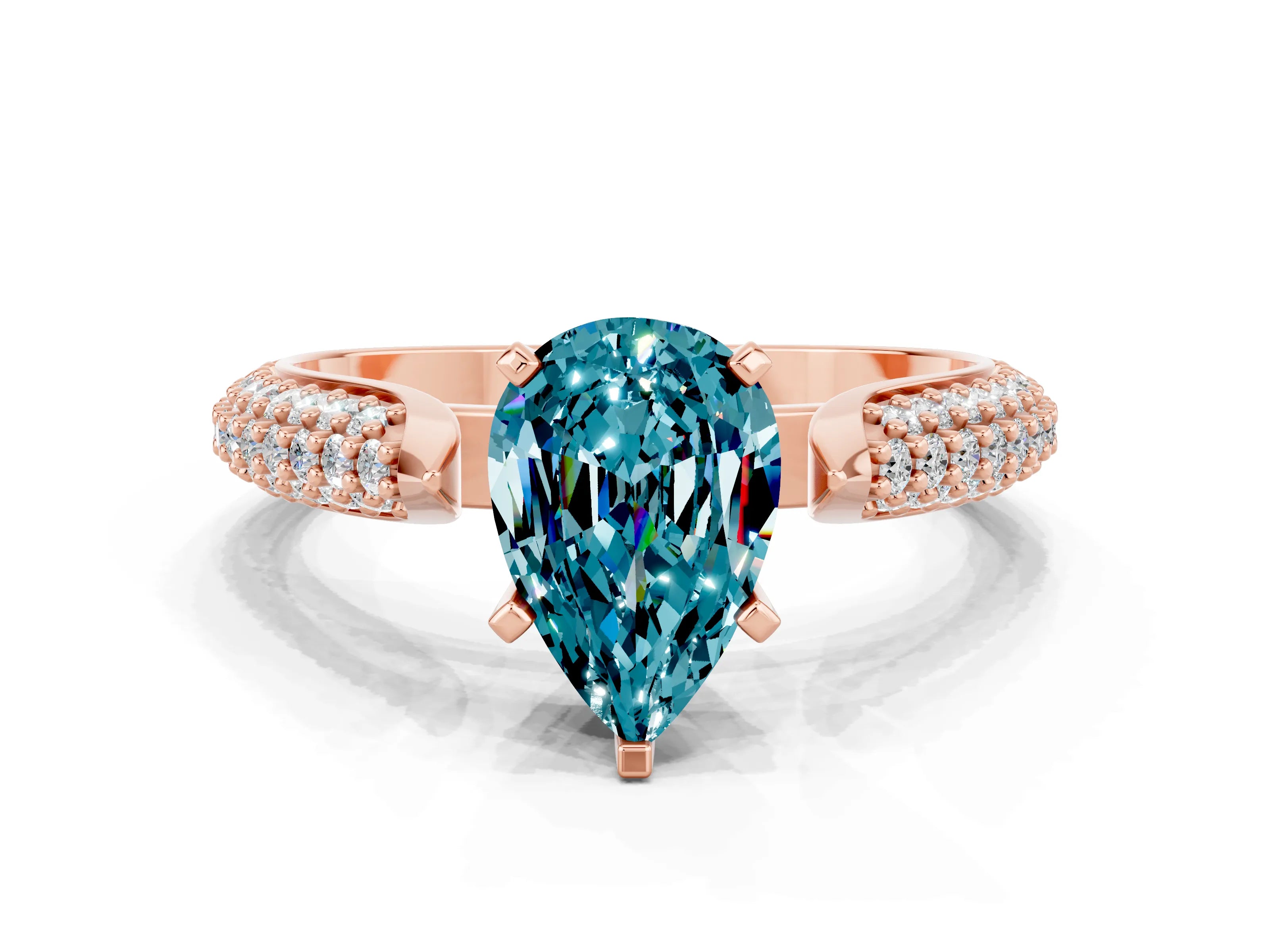 Rose gold Pear Cut Diamond Solitaire Engagement Ring with Pavé Band and Four-Prong Setting
