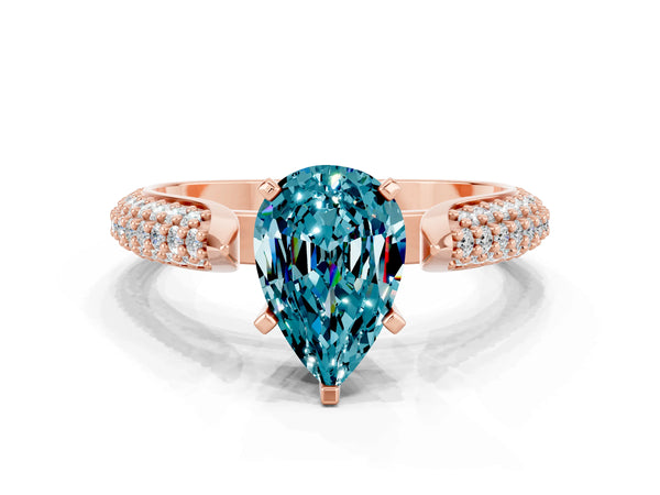 Rose gold Pear Cut Diamond Solitaire Engagement Ring with Pavé Band and Four-Prong Setting