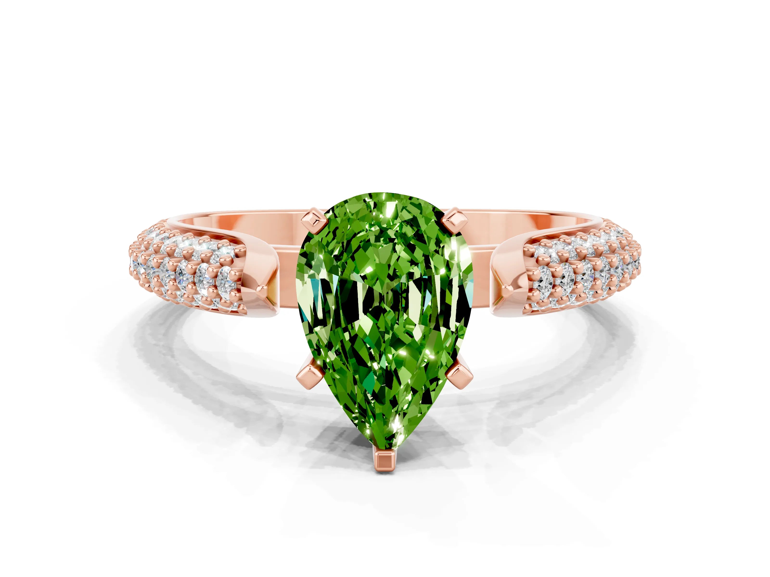 Rose gold Pear Cut Diamond Solitaire Engagement Ring with Pavé Band and Four-Prong Setting