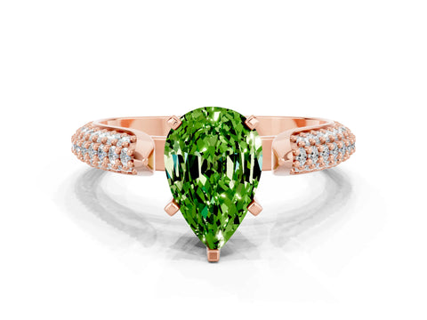 Rose gold Pear Cut Diamond Solitaire Engagement Ring with Pavé Band and Four-Prong Setting