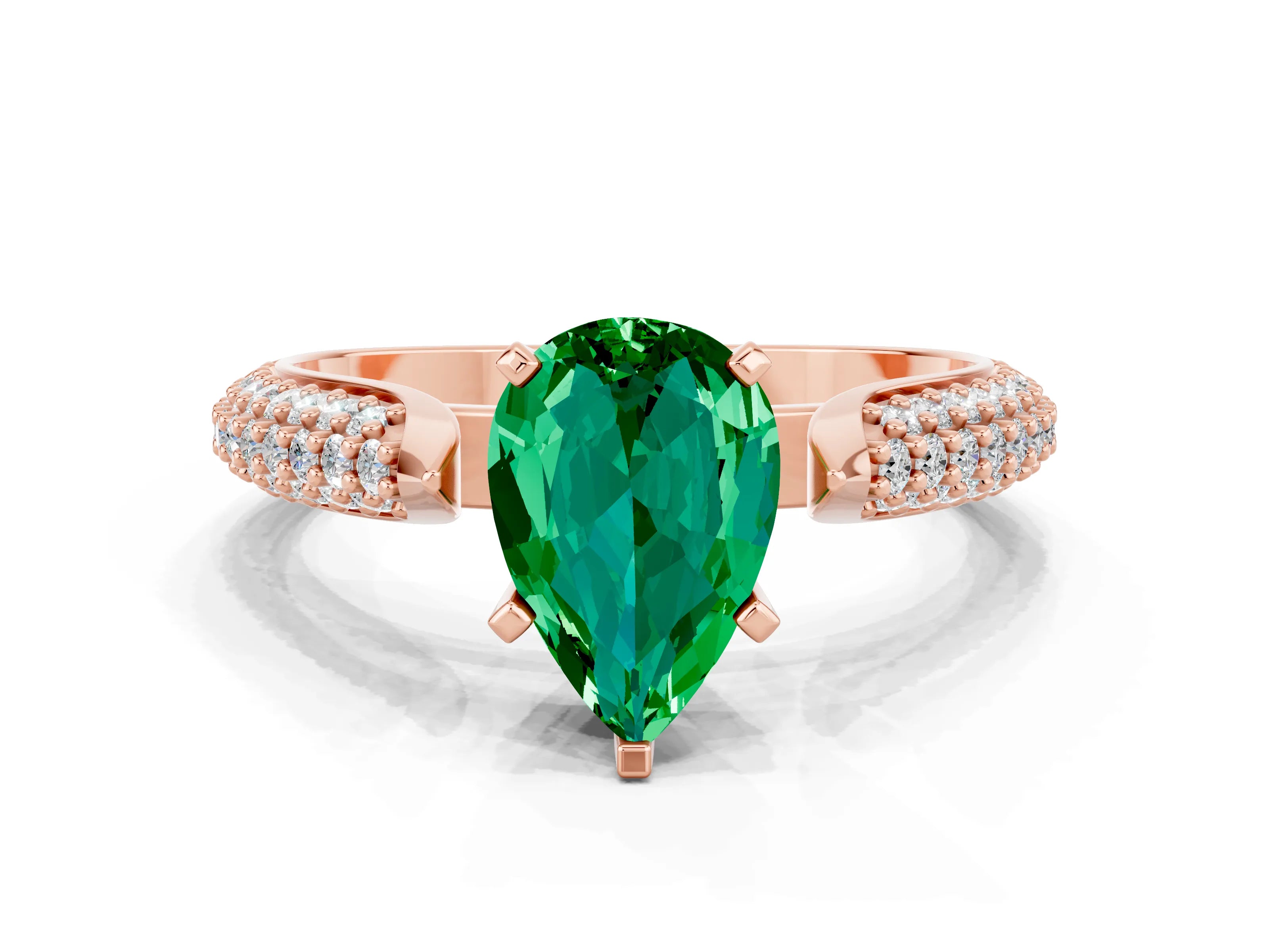 Rose gold Pear Cut Diamond Solitaire Engagement Ring with Pavé Band and Four-Prong Setting
