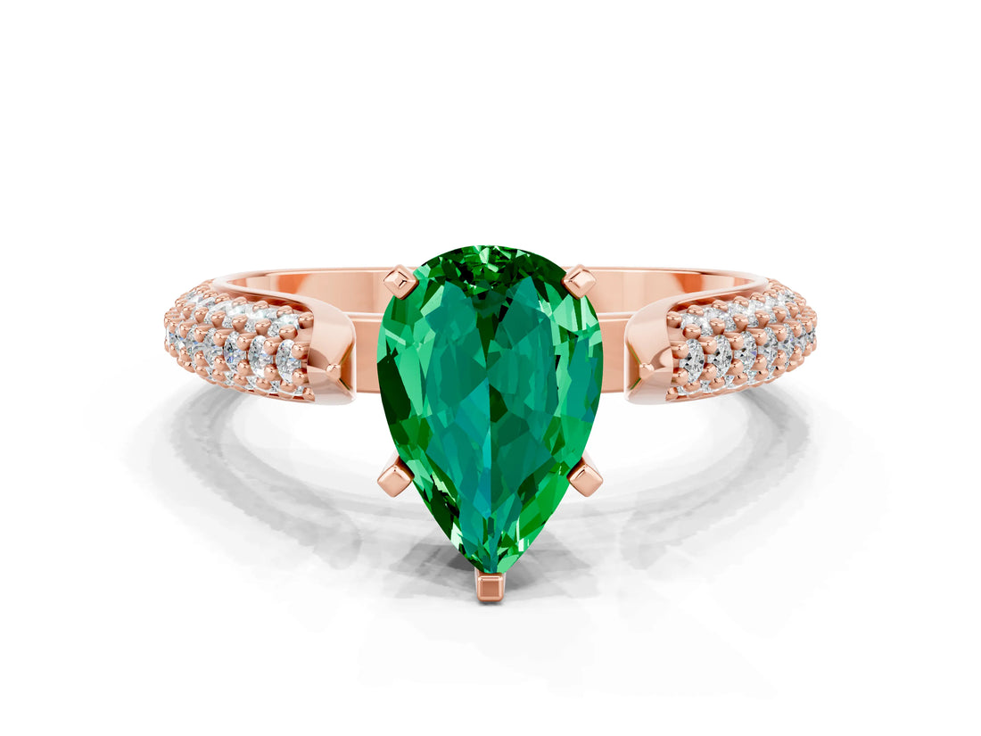 Rose gold Pear Cut Diamond Solitaire Engagement Ring with Pavé Band and Four-Prong Setting
