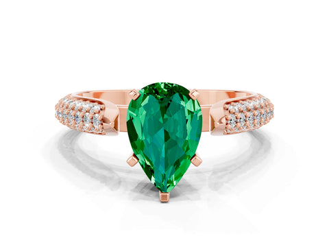 Rose gold Pear Cut Diamond Solitaire Engagement Ring with Pavé Band and Four-Prong Setting