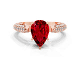 Rose gold Pear Cut Diamond Solitaire Engagement Ring with Pavé Band and Four-Prong Setting