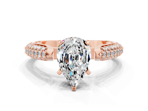 Rose gold Pear Cut Diamond Solitaire Engagement Ring with Pavé Band and Four-Prong Setting