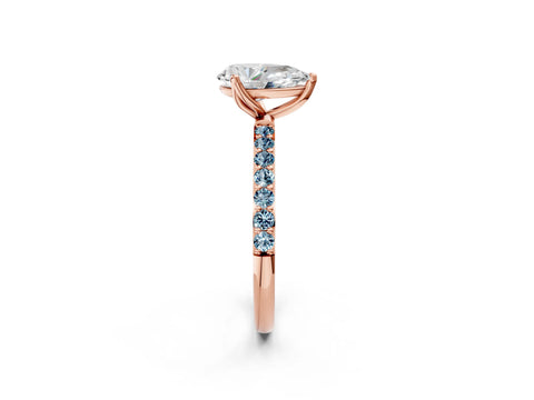 Rose gold Pear Cut Diamond Solitaire Engagement Ring with Round with Aquamarine side stone Pavé Band and Prong Setting_2