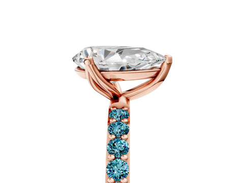 Rose gold Pear Cut Diamond Solitaire Engagement Ring with Round with Blue Topaz side stone Pavé Band and Prong Setting_5