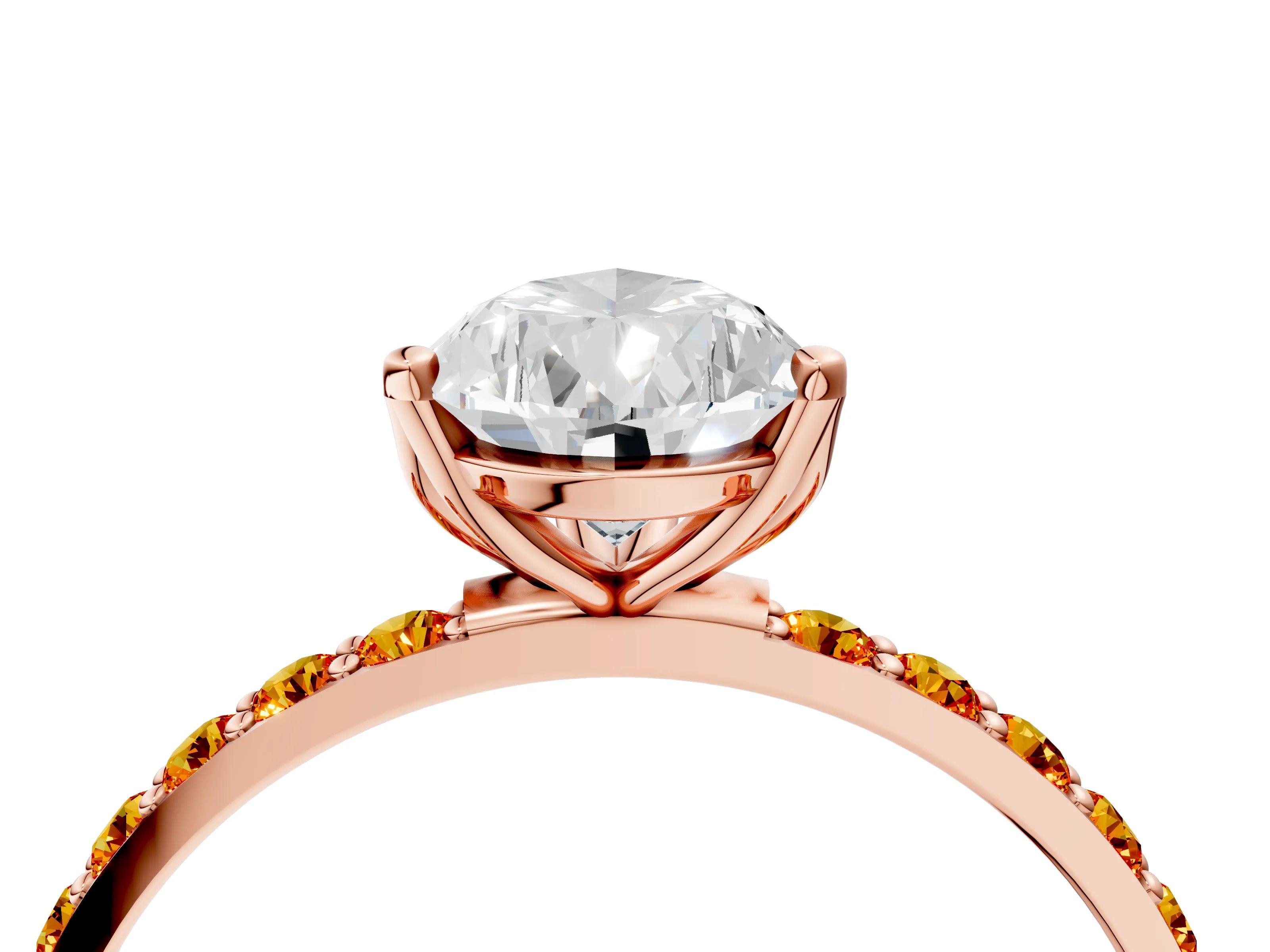 Rose gold Pear Cut Diamond Solitaire Engagement Ring with Round with Citrine side stone Pavé Band and Prong Setting_4
