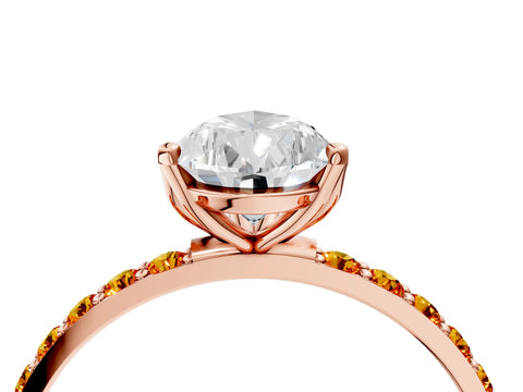 Rose gold Pear Cut Diamond Solitaire Engagement Ring with Round with Citrine side stone Pavé Band and Prong Setting_4