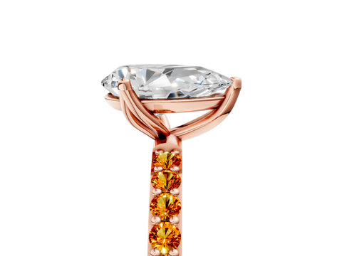 Rose gold Pear Cut Diamond Solitaire Engagement Ring with Round with Citrine side stone Pavé Band and Prong Setting_5