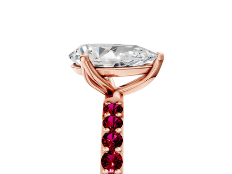 Rose gold Pear Cut Diamond Solitaire Engagement Ring with Round with Garnet side stone Pavé Band and Prong Setting_5