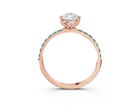 Rose gold Pear Cut Diamond Solitaire Engagement Ring with Round with Green Sapphire side stone Pavé Band and Prong Setting_3