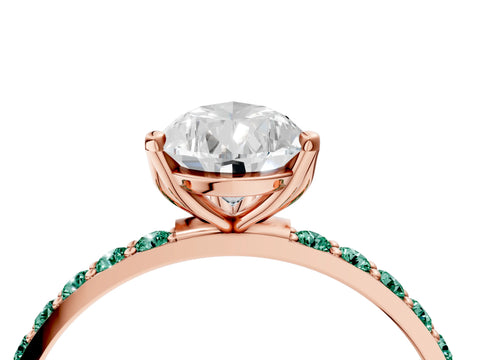 Rose gold Pear Cut Diamond Solitaire Engagement Ring with Round with Green Sapphire side stone Pavé Band and Prong Setting_4