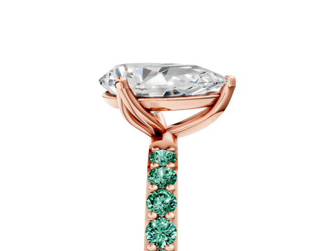 Rose gold Pear Cut Diamond Solitaire Engagement Ring with Round with Green Sapphire side stone Pavé Band and Prong Setting_5