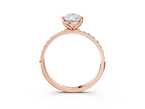 Rose gold Pear Cut Diamond Solitaire Engagement Ring with Round with Moissanite side stone Pavé Band and Prong Setting_3