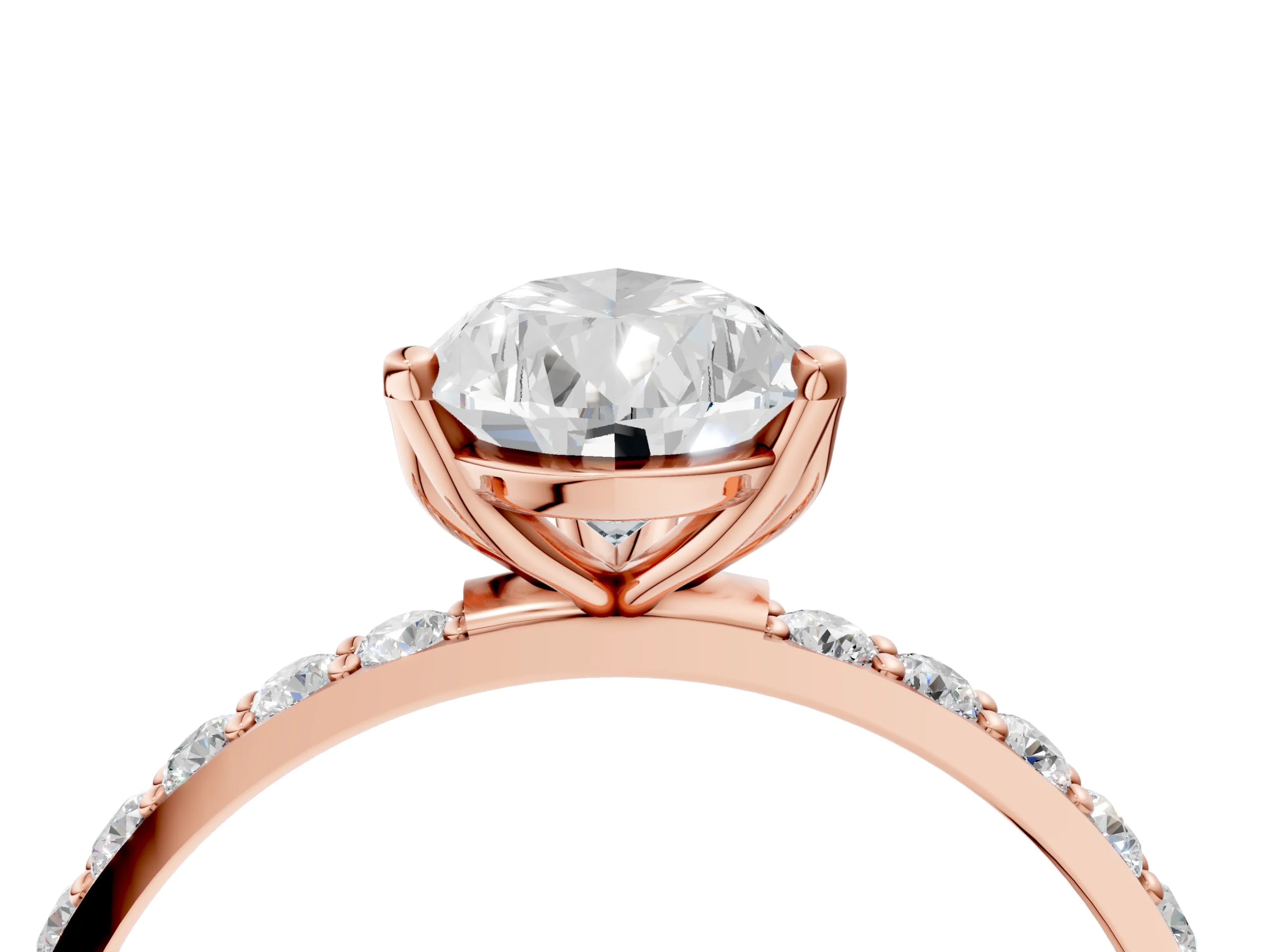 Rose gold Pear Cut Diamond Solitaire Engagement Ring with Round with Moissanite side stone Pavé Band and Prong Setting_4