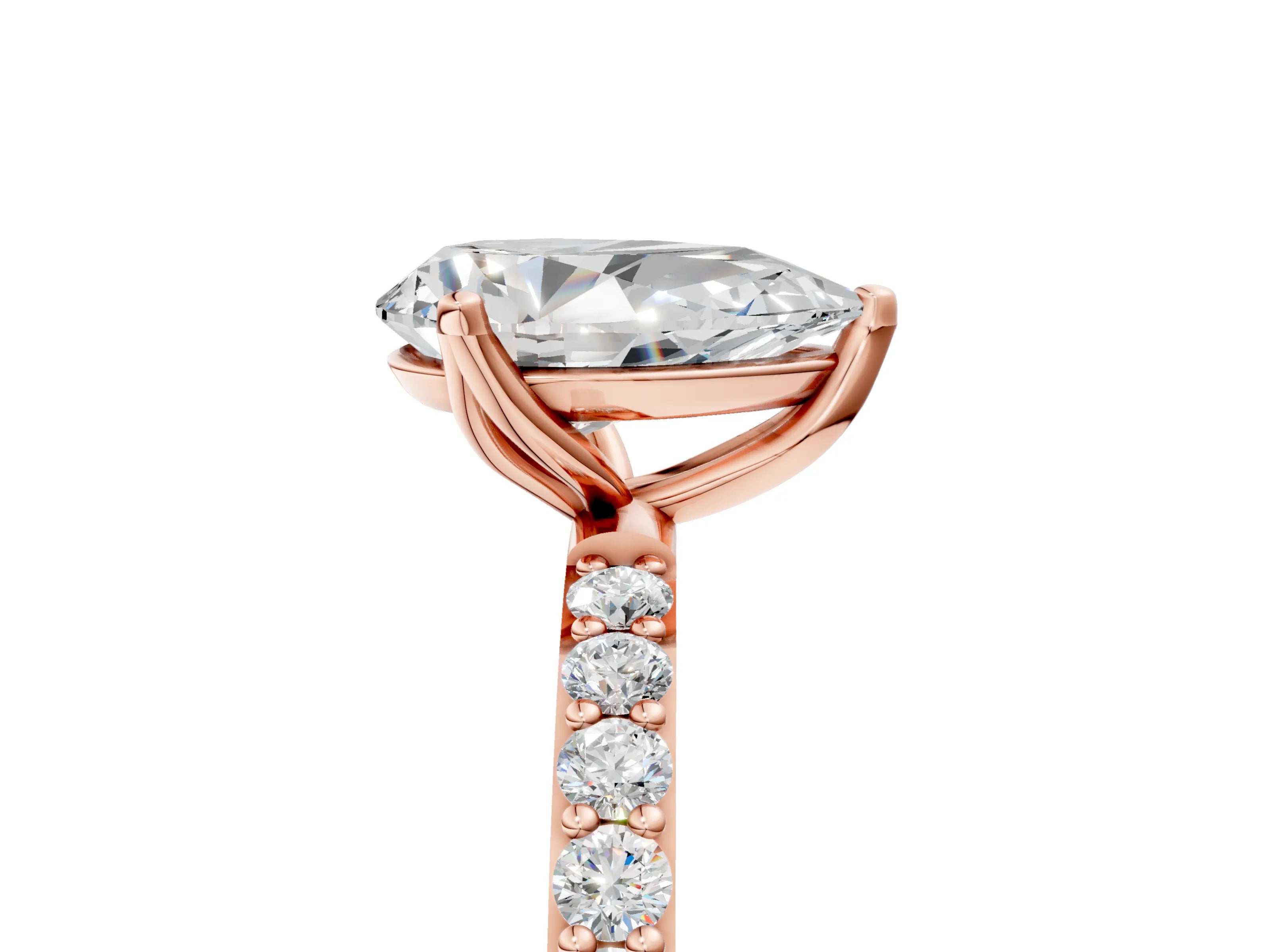 Rose gold Pear Cut Diamond Solitaire Engagement Ring with Round with Moissanite side stone Pavé Band and Prong Setting_5