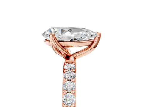 Rose gold Pear Cut Diamond Solitaire Engagement Ring with Round with Moissanite side stone Pavé Band and Prong Setting_5