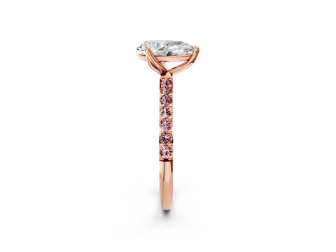 Rose gold Pear Cut Diamond Solitaire Engagement Ring with Round with Morganite side stone Pavé Band and Prong Setting_2