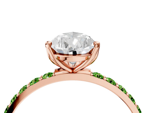 Rose gold Pear Cut Diamond Solitaire Engagement Ring with Round with Peridot side stone Pavé Band and Prong Setting_4