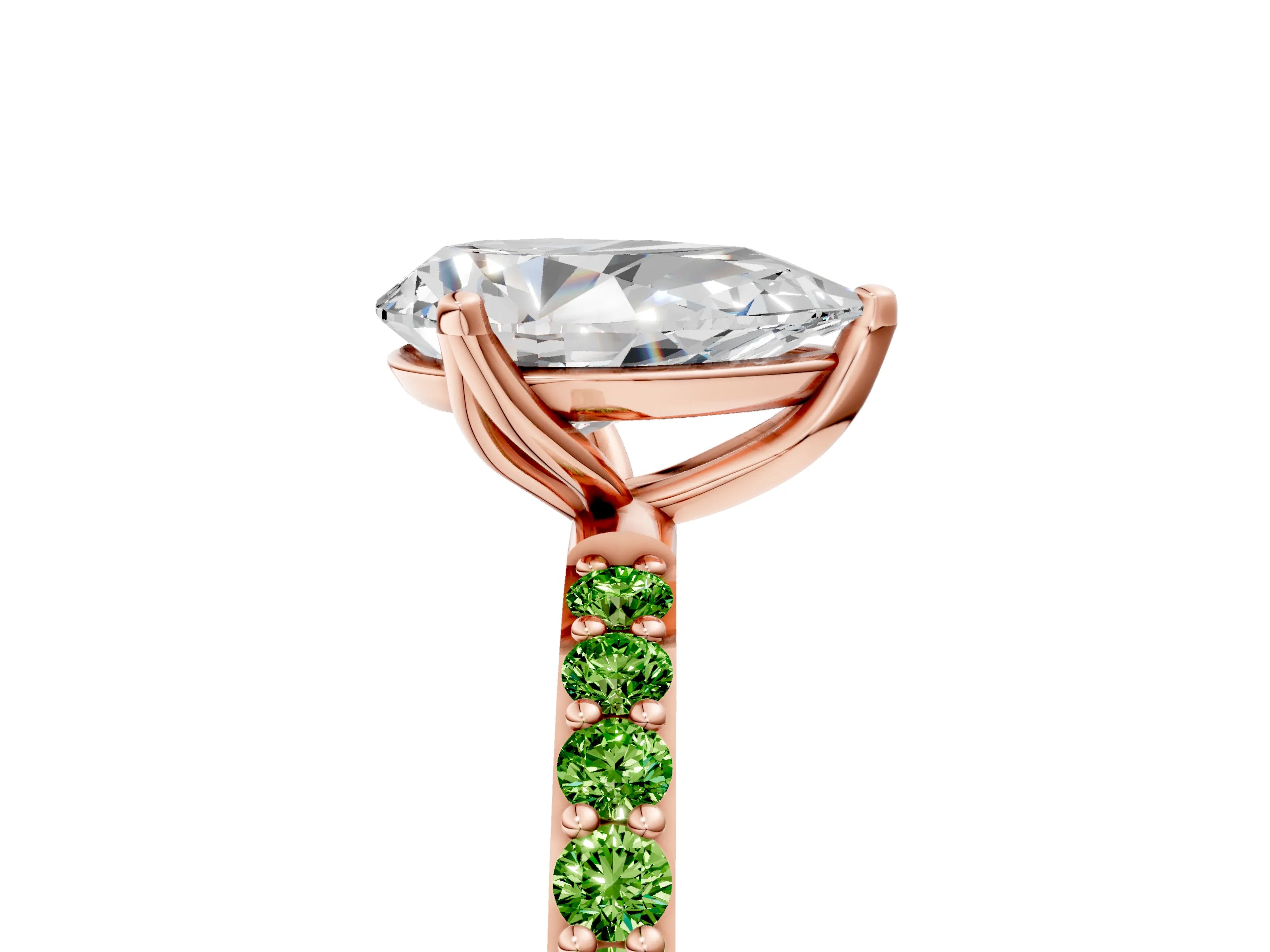 Rose gold Pear Cut Diamond Solitaire Engagement Ring with Round with Peridot side stone Pavé Band and Prong Setting_5