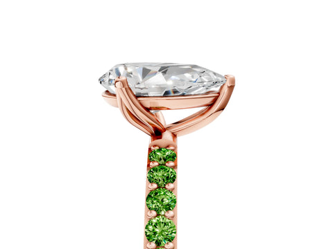 Rose gold Pear Cut Diamond Solitaire Engagement Ring with Round with Peridot side stone Pavé Band and Prong Setting_5