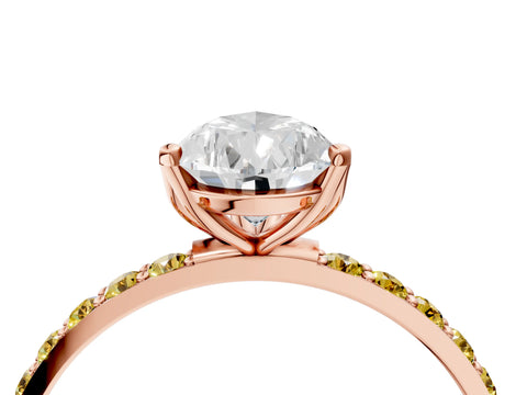 Rose gold Pear Cut Diamond Solitaire Engagement Ring with Round with Yellow Sapphire side stone Pavé Band and Prong Setting_4