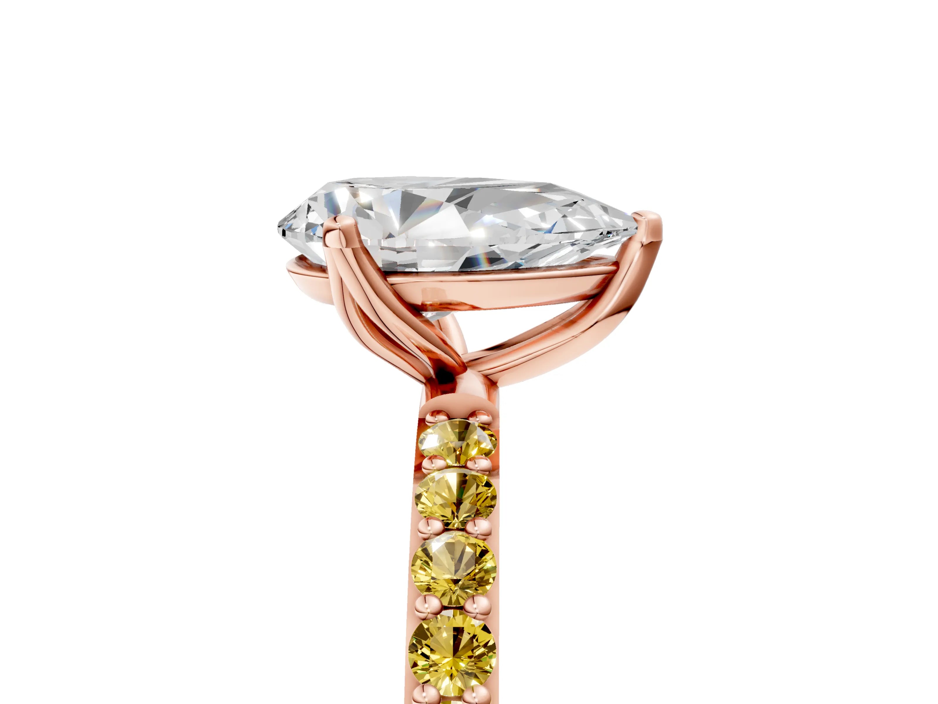 Rose gold Pear Cut Diamond Solitaire Engagement Ring with Round with Yellow Sapphire side stone Pavé Band and Prong Setting_5