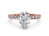 Rose gold Pear Cut Diamond Solitaire Pavé Engagement Ring with Round Band and Prong Setting_14