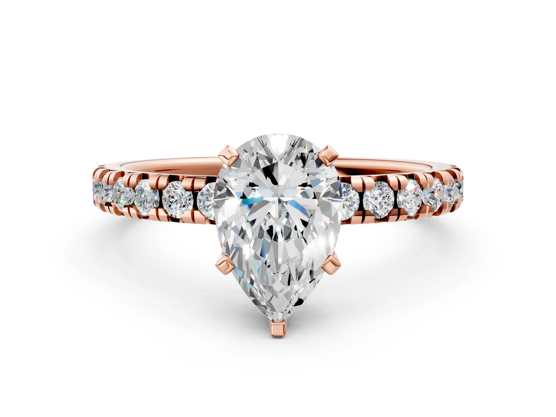Rose gold Pear Cut Diamond Solitaire Pavé Engagement Ring with Round Band and Prong Setting_56