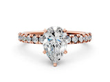 Rose gold Pear Cut Diamond Solitaire Pavé Engagement Ring with Round Band and Prong Setting_56