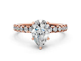 Rose gold Pear Cut Diamond Solitaire Pavé Engagement Ring with Round Band and Prong Setting_74