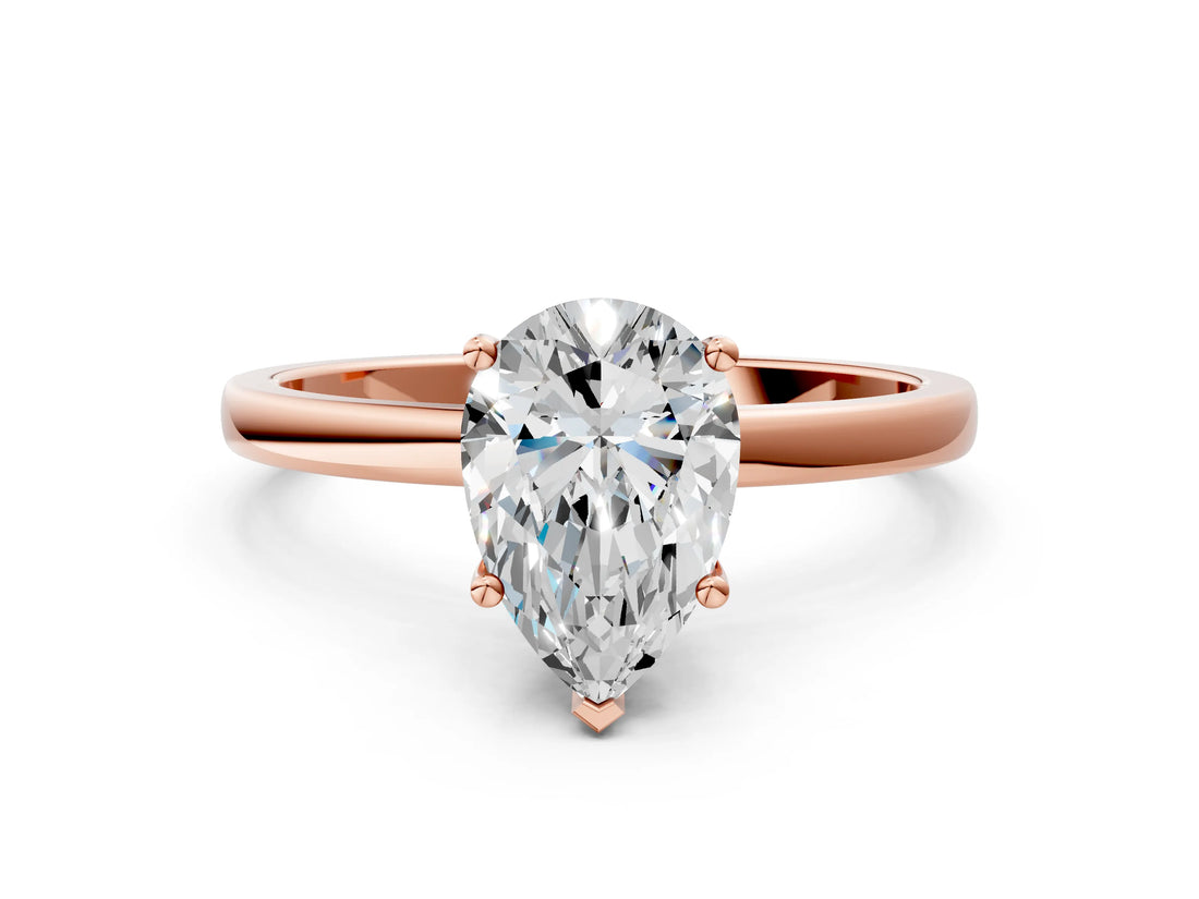 Rose gold Pear Cut Diamond Solitaire Ring with Classic Band and Four-Prong Setting_3