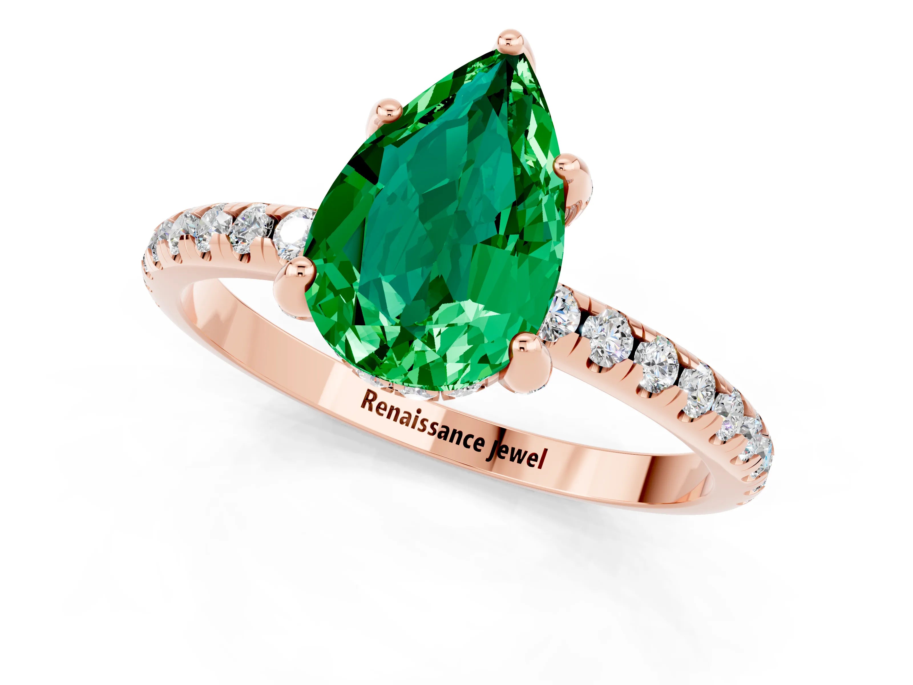 Rose gold Pear Cut Diamond Solitaire Ring with Four-Prong Setting and Pavé Band_1