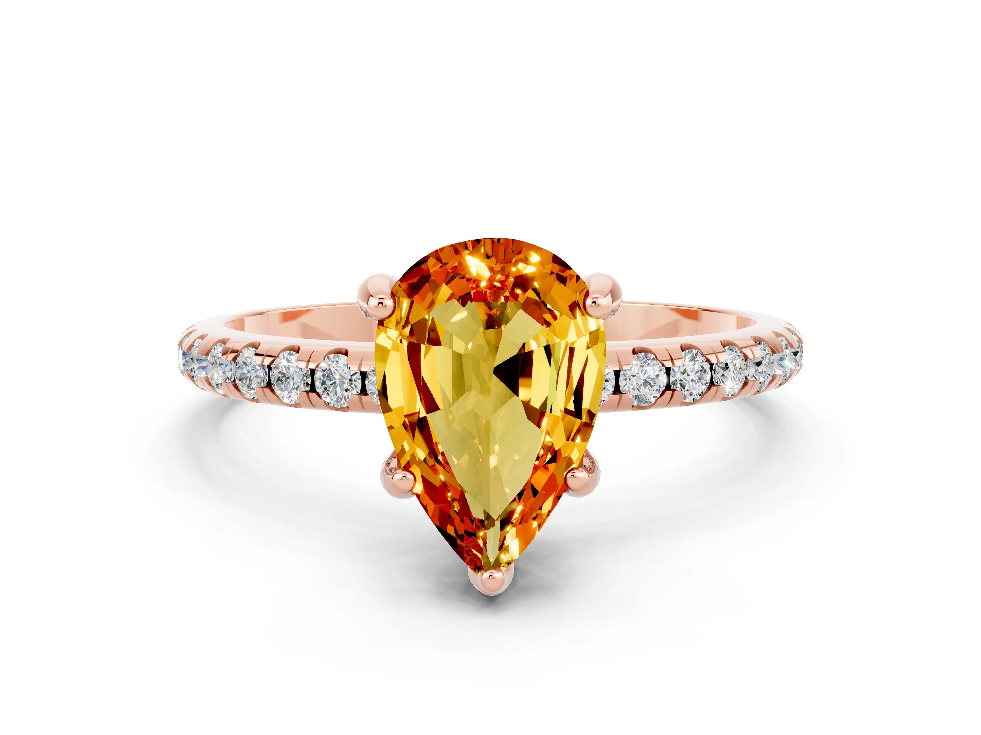 Rose gold Pear Cut Diamond Solitaire Ring with Four-Prong Setting and Pavé Band_12