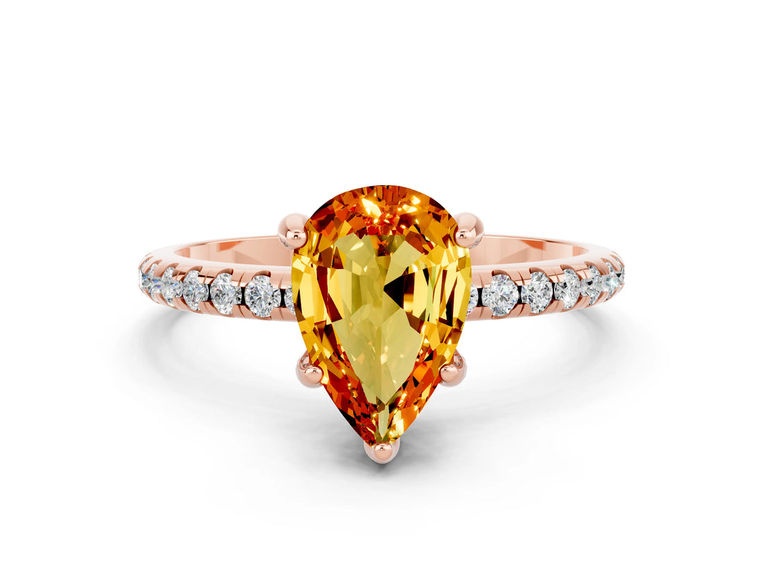 Rose gold Pear Cut Diamond Solitaire Ring with Four-Prong Setting and Pavé Band_12