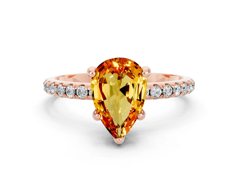 Rose gold Pear Cut Diamond Solitaire Ring with Four-Prong Setting and Pavé Band_12