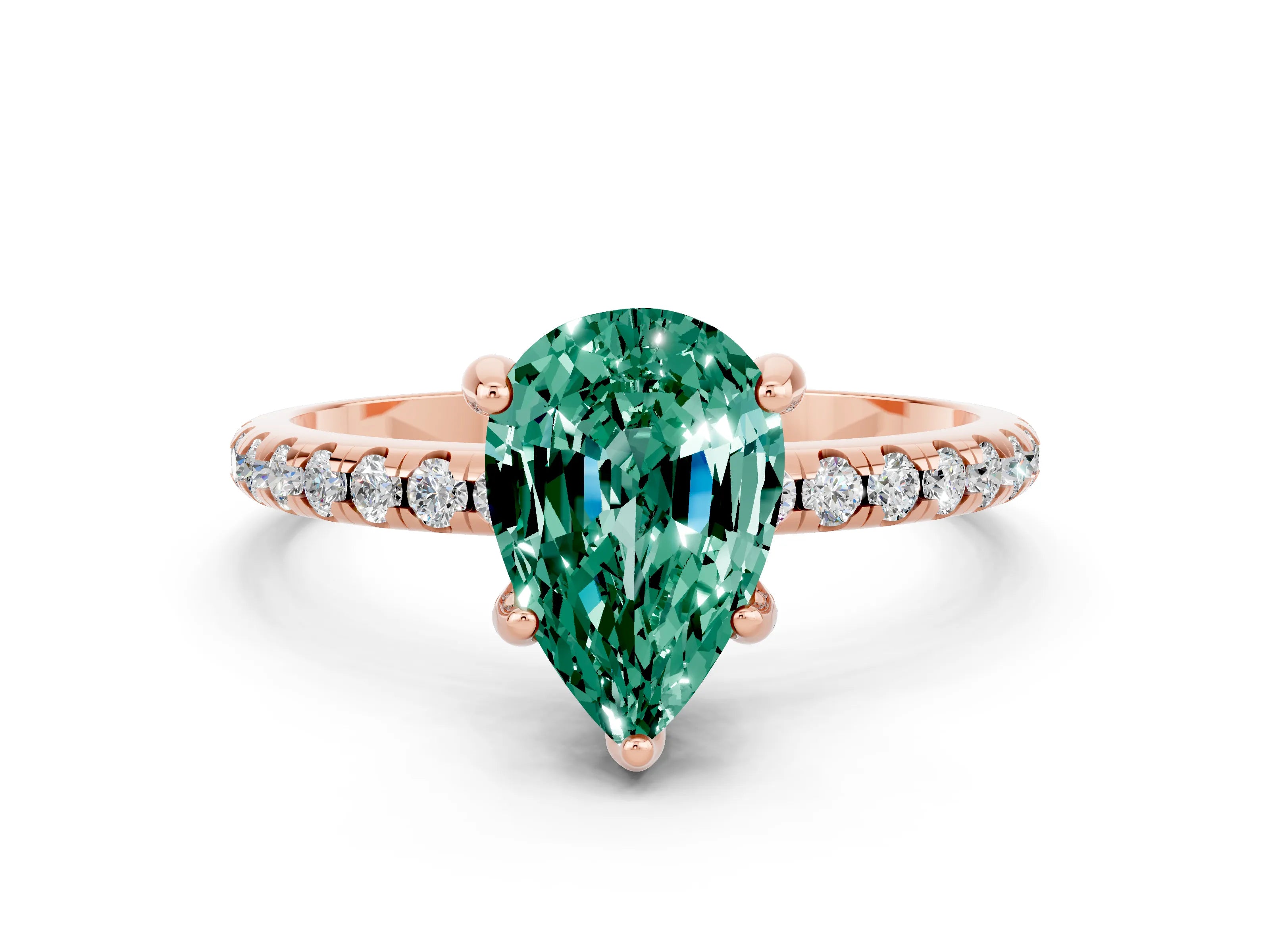 Rose gold Pear Cut Diamond Solitaire Ring with Four-Prong Setting and Pavé Band_12