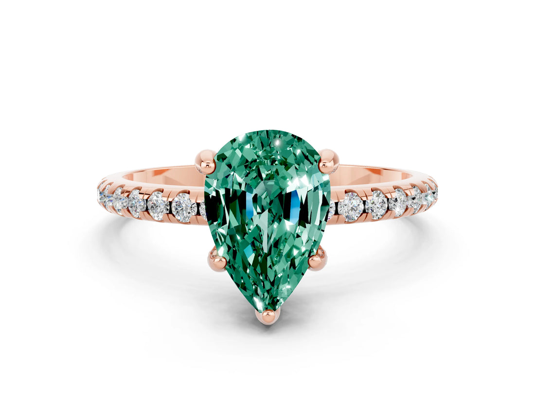 Rose gold Pear Cut Diamond Solitaire Ring with Four-Prong Setting and Pavé Band_12