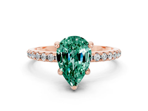 Rose gold Pear Cut Diamond Solitaire Ring with Four-Prong Setting and Pavé Band_12