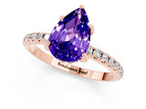 Rose gold Pear Cut Diamond Solitaire Ring with Four-Prong Setting and Pavé Band_13