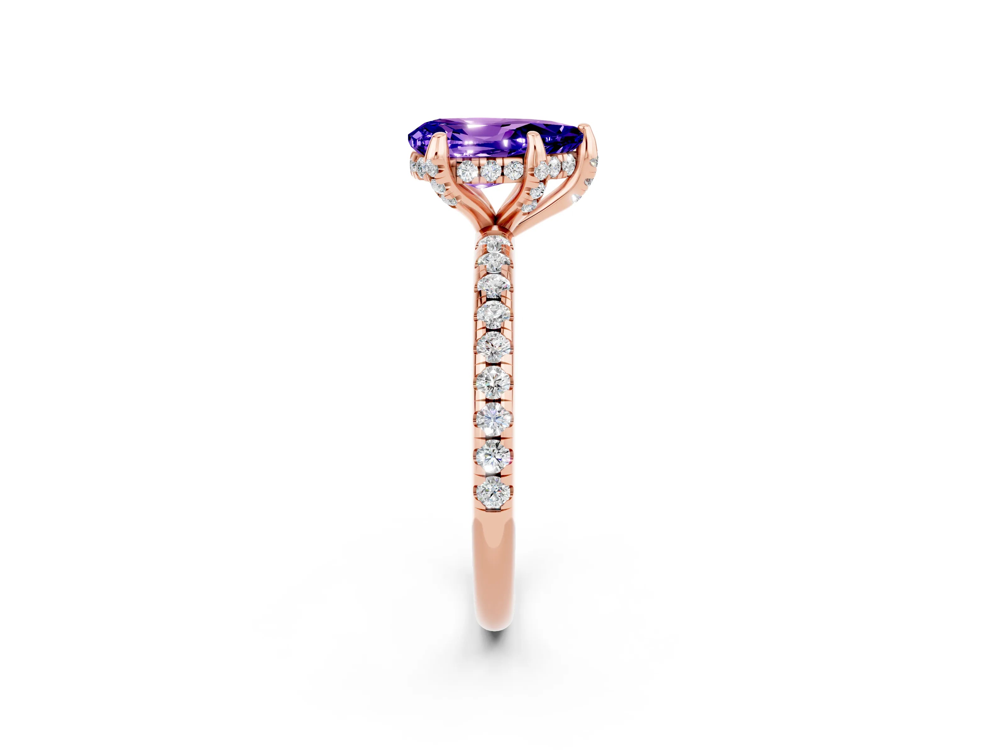 Rose gold Pear Cut Diamond Solitaire Ring with Four-Prong Setting and Pavé Band_14