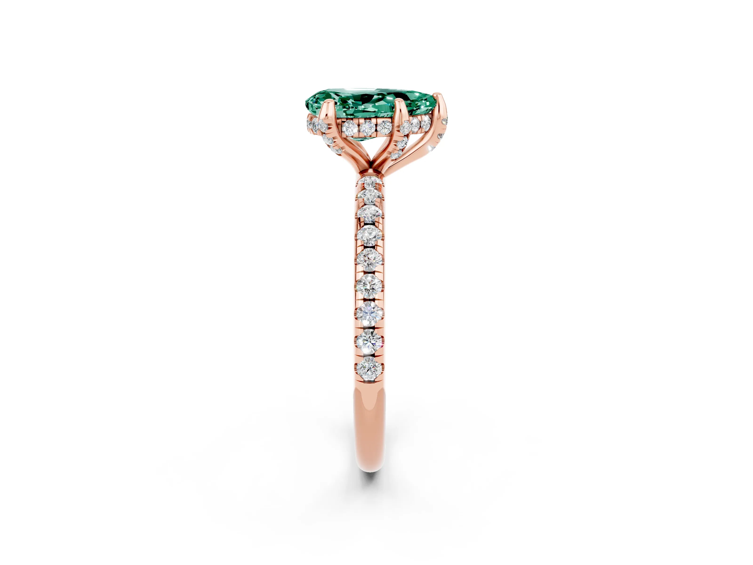 Rose gold Pear Cut Diamond Solitaire Ring with Four-Prong Setting and Pavé Band_14
