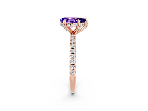 Rose gold Pear Cut Diamond Solitaire Ring with Four-Prong Setting and Pavé Band_14