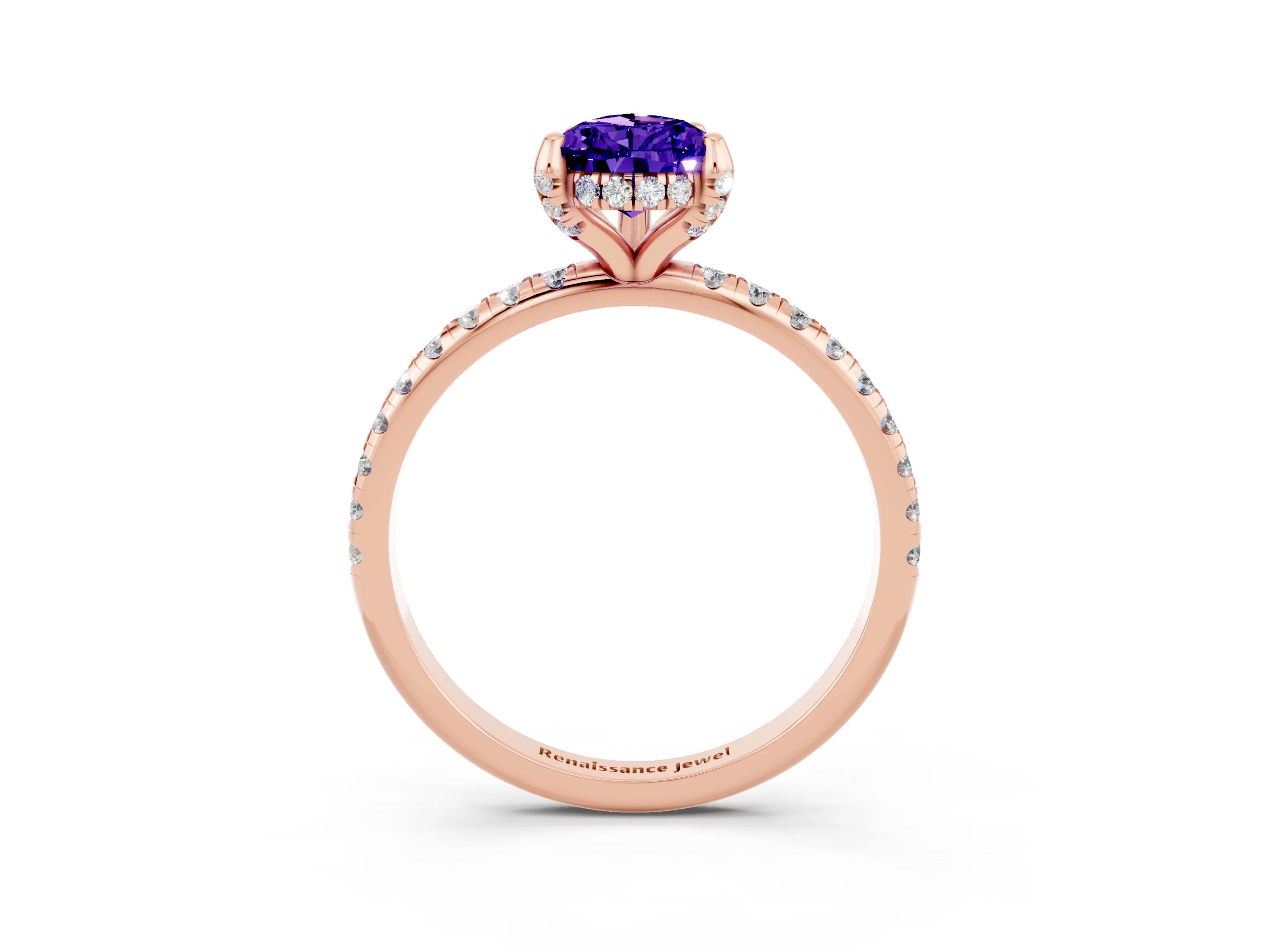 Rose gold Pear Cut Diamond Solitaire Ring with Four-Prong Setting and Pavé Band_15