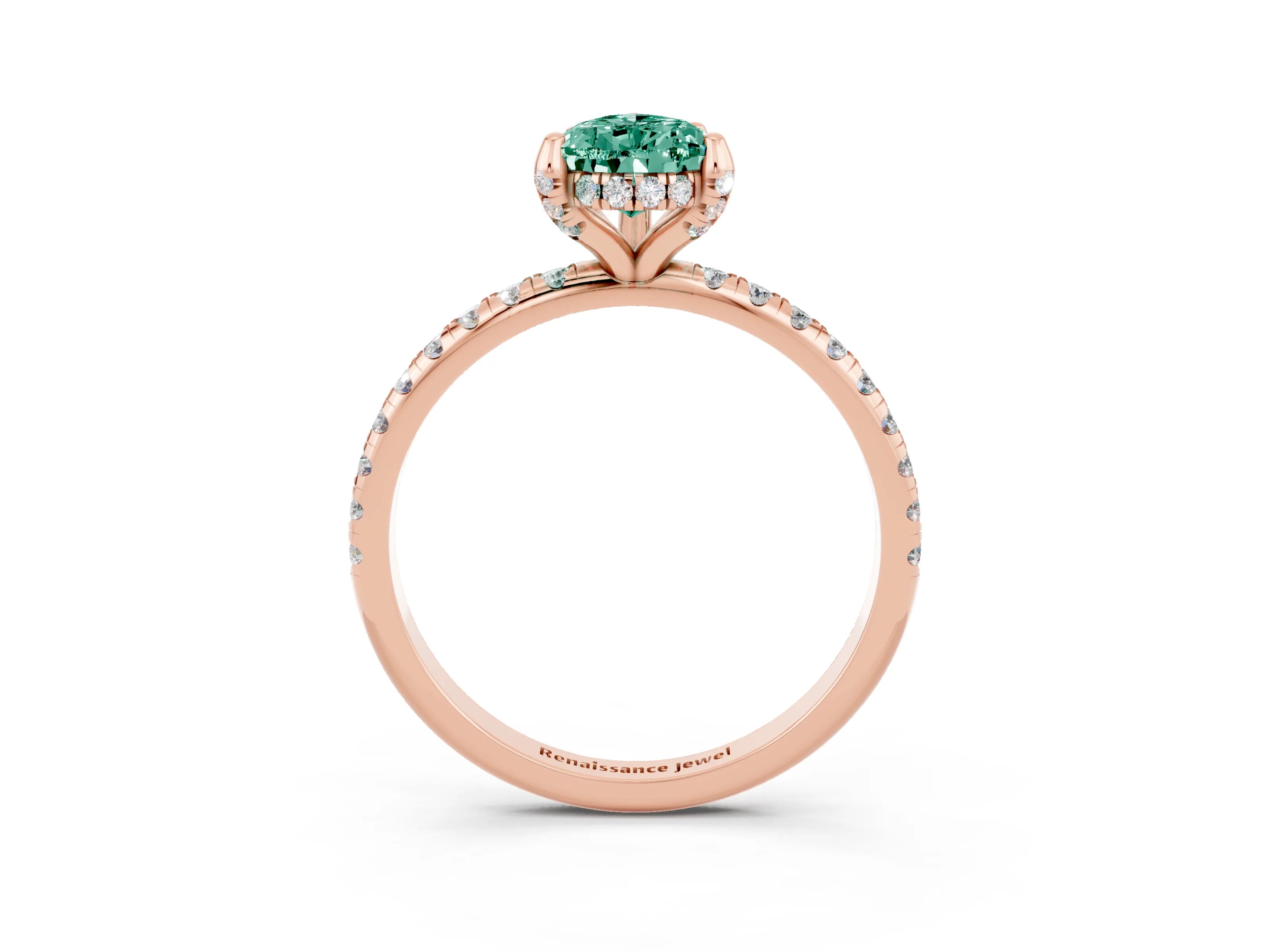 Rose gold Pear Cut Diamond Solitaire Ring with Four-Prong Setting and Pavé Band_15